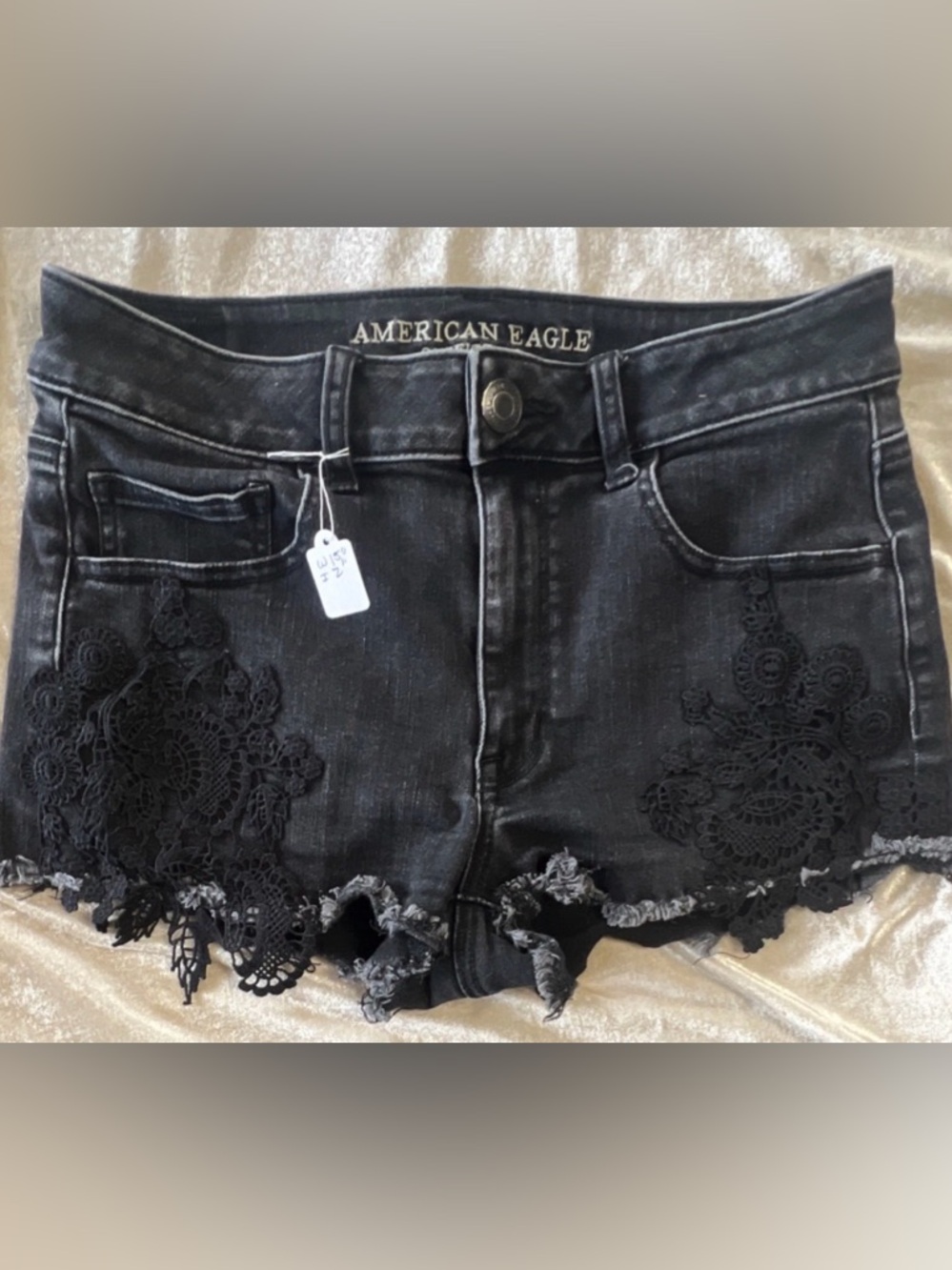 American Eagle Outfitters Black Denim Lace-Trim Shorts